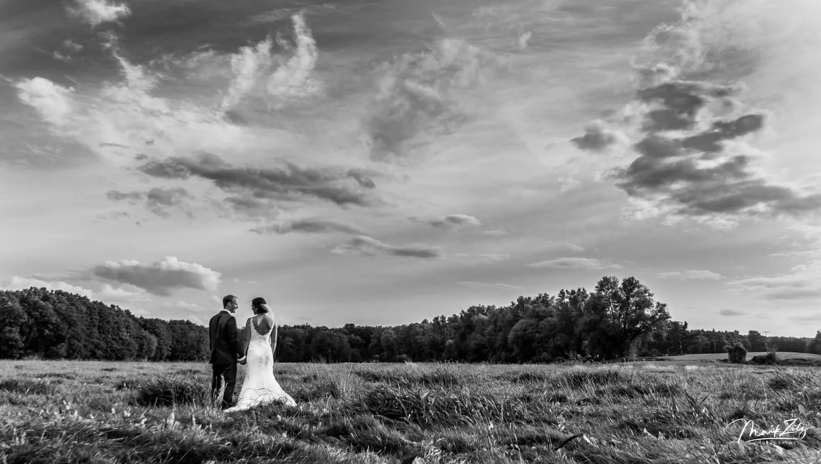 Hochzeitsfotografie, Brautpaar in natuerlicher Umgebung